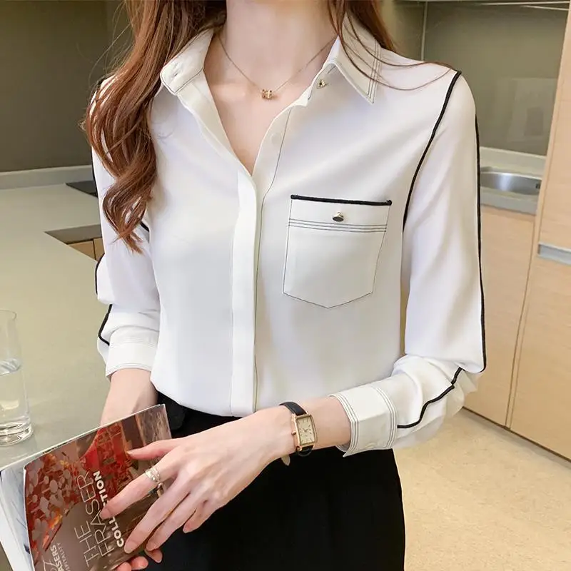 Women's Long Sleeve White Chiffon Shirt Korean 2021 Summer New French Collar Style Quality Top Lady Blouses B078
Women's Long Sleeve White Chiffon Shirt Korean 2021 Summer New French Collar Style Quality Top Lady Blouses B078