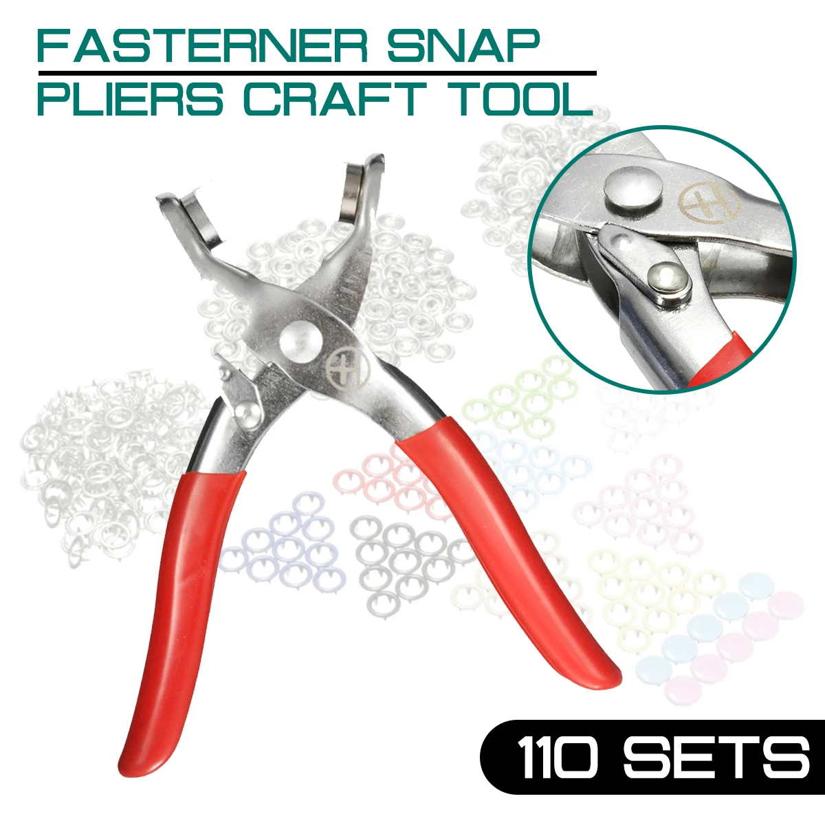 Pliers Fasterner Snap Craft Tool+110 Sets Sewing Craft Snap 9.5mm Multicolor Press Studs Poppers Silver Buttons
Pliers Fasterner Snap Craft Tool+110 Sets Sewing Craft Snap 9.5mm Multicolor Press Studs Poppers Silver Buttons