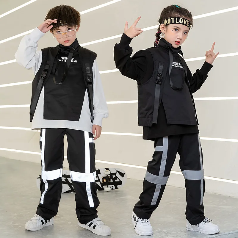 Фото Детская одежда в стиле хип-хоп толстовка топ черная куртка жилет тактические