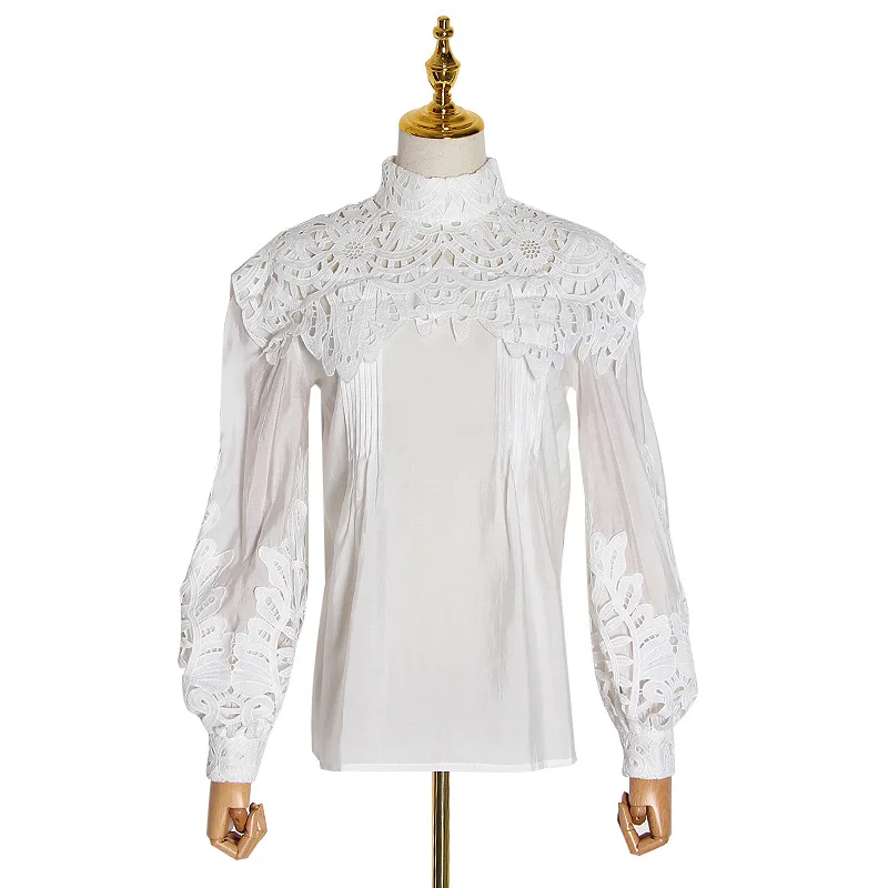 Solid color stitching hollow shirt women summer collar lantern long sleeve casual Joker shirt blouse women
Solid color stitching hollow shirt women summer collar lantern long sleeve casual Joker shirt blouse women