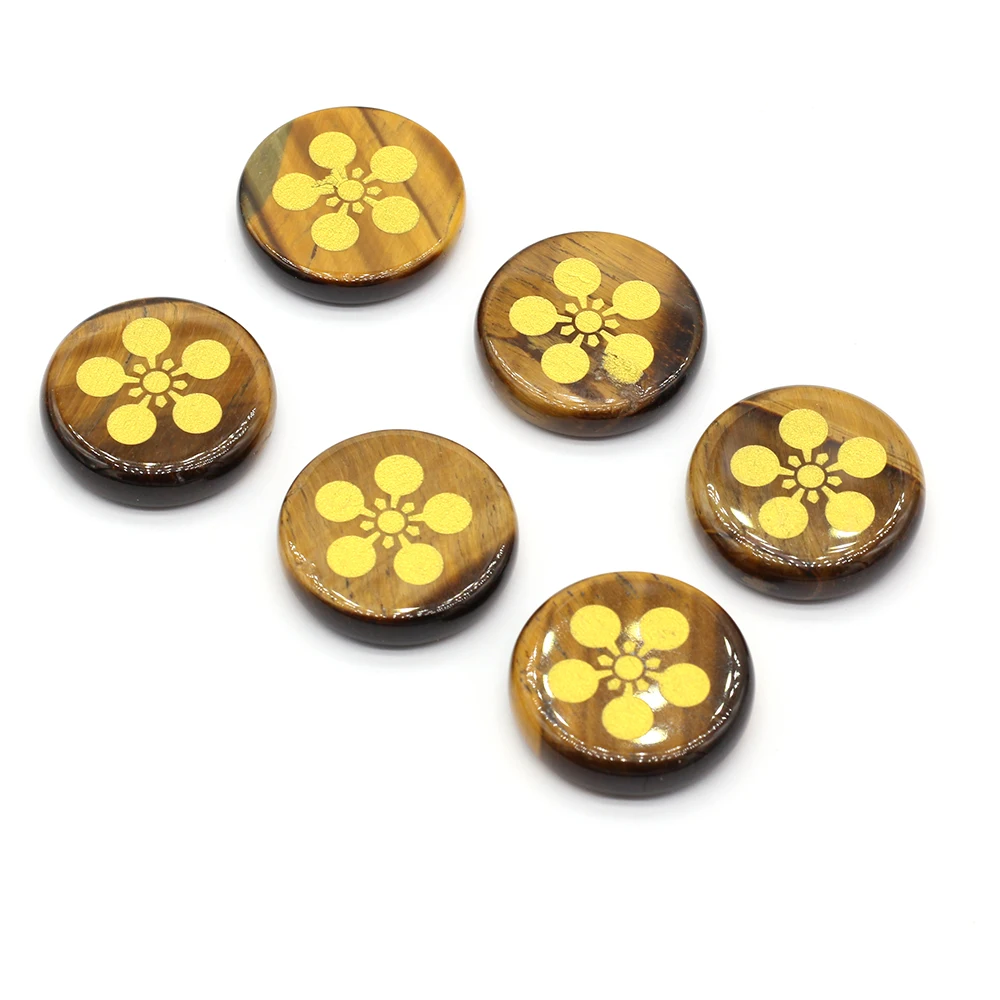 

6pcs Boutique New Round Tiger Eye Stone Religious Clover Spiritual Healing Agate Gem Family Aquarium Ornamental Ornament