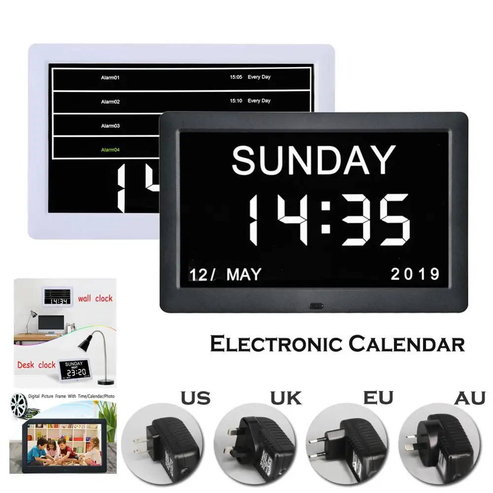 

LED 8"Memory Loss Digital Electronic Calendar Alarm Day Clock with Extra Large Non-Abbreviated Day & Month 3 Alarm Home Clock