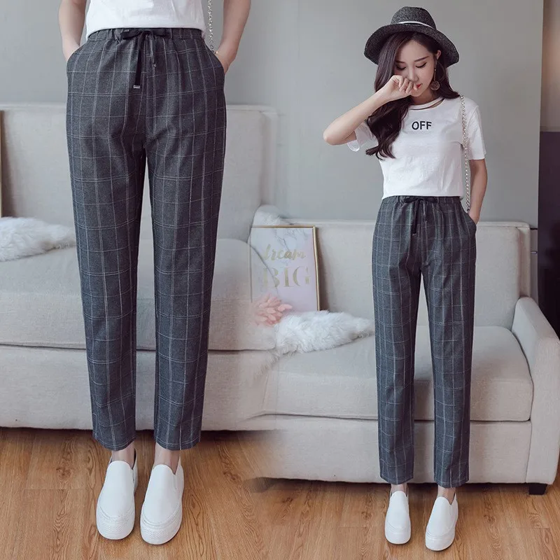Women Plaid Harem Pants Casual High Waist Comfortable Breathable Autumn Harajuku Korean Ladies Trousers 
Women Plaid Harem Pants Casual High Waist Comfortable Breathable Autumn Harajuku Korean Ladies Trousers