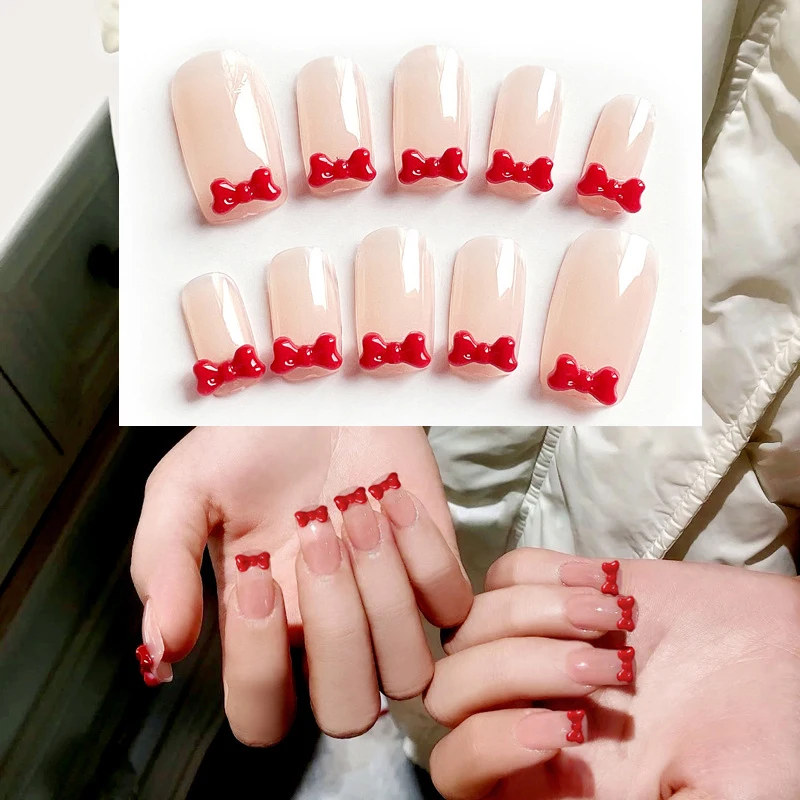 Pink Nail Sticker Fashion Long Red Bow Wearing Manicure French Fake Nail Removable Nail Sticker 24pcs/Set
Pink Nail Sticker Fashion Long Red Bow Wearing Manicure French Fake Nail Removable Nail Sticker 24pcs/Set