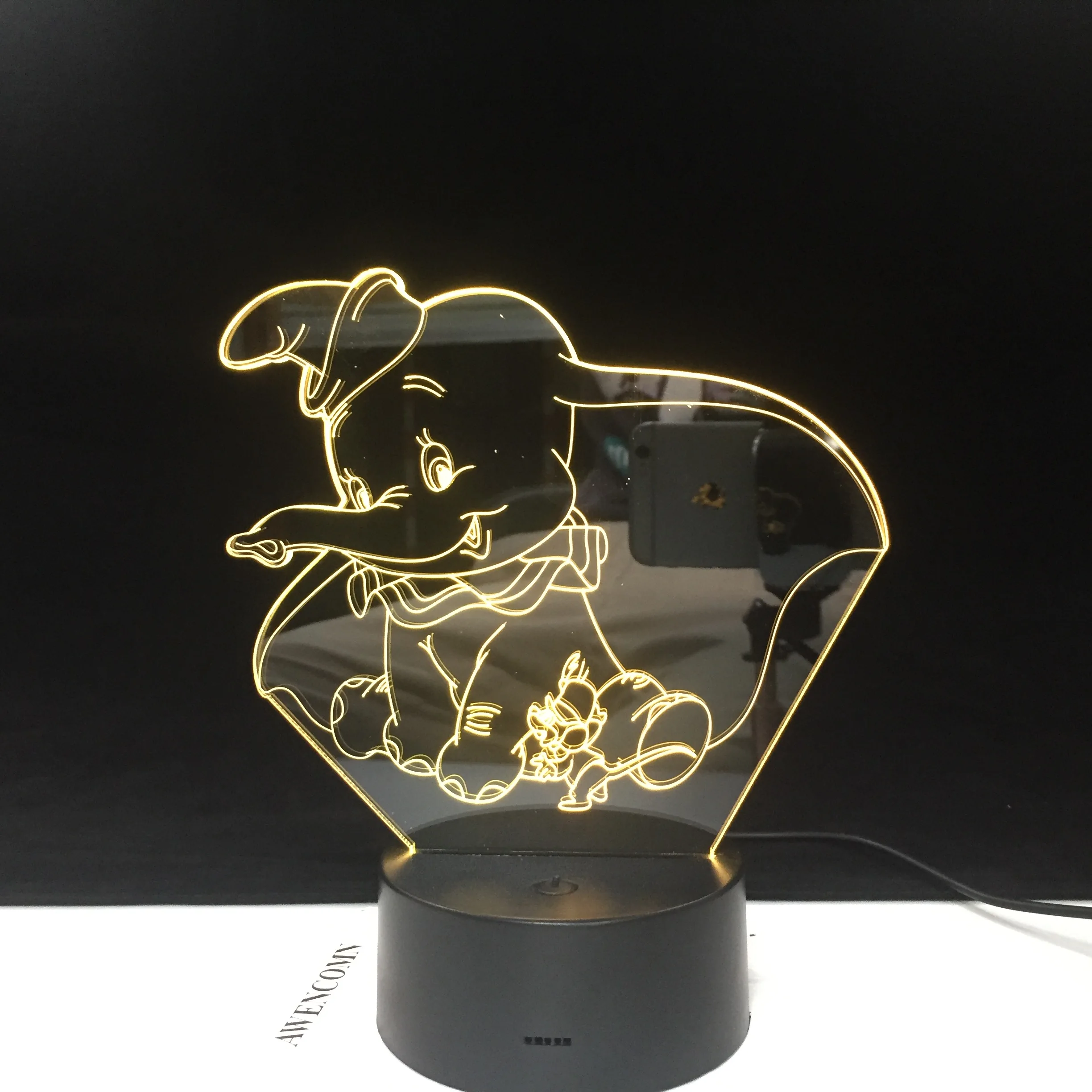 Летающие уши слон Dumbo мультфильм 3D СВЕТОДИОДНЫЙ Ночник светильник для детей