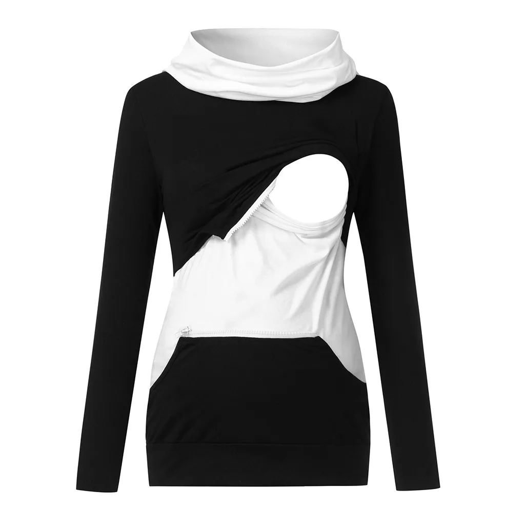 Фото Женская блузка для беременных с длинным рукавом однотонная толстовка на молнии