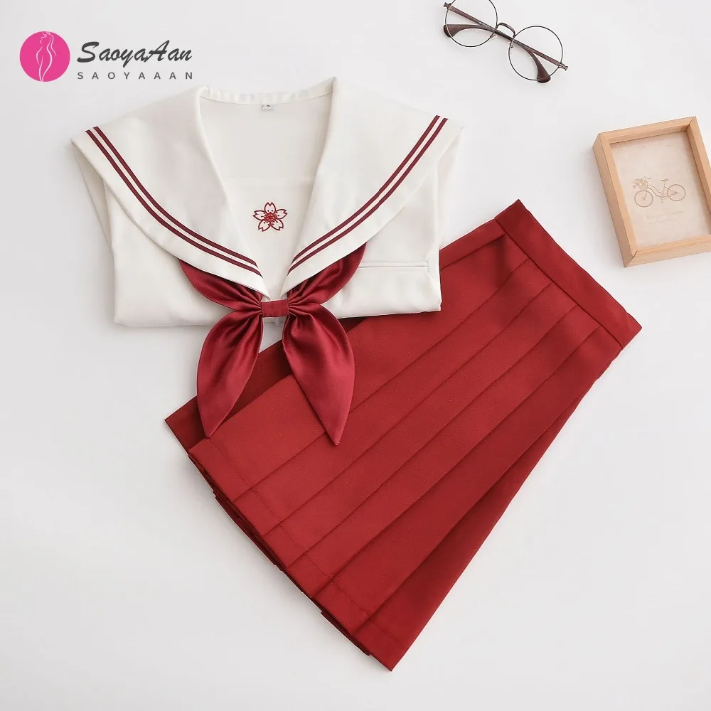 White Shirt+Red Skirt Special Sailor Costumes High School Student JK Uniform Korean School Girl Costume Sakura Embroidery
White Shirt+Red Skirt Special Sailor Costumes High School Student JK Uniform Korean School Girl Costume Sakura Embroidery