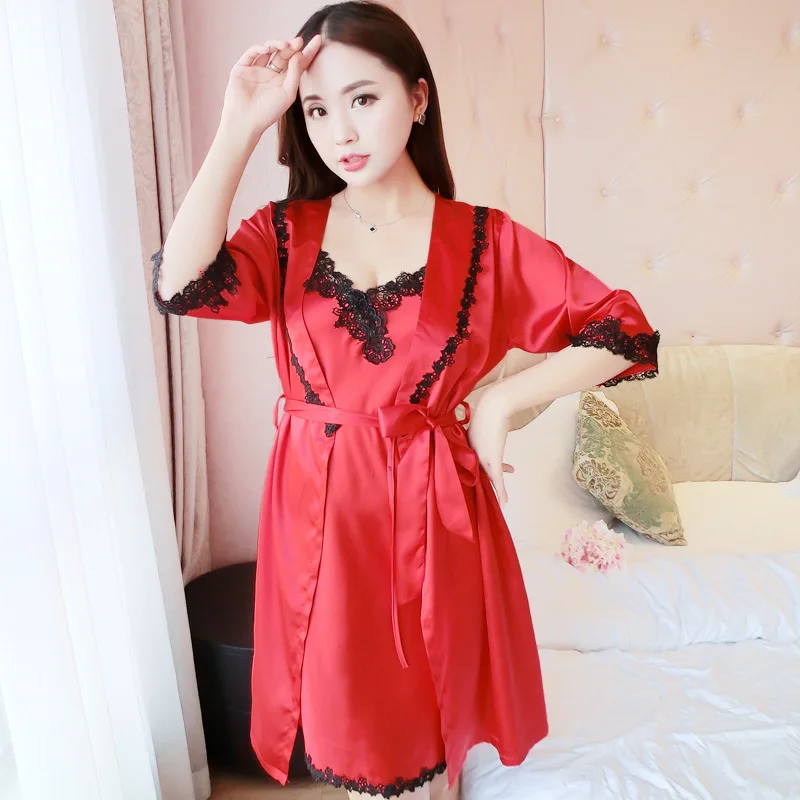 Silk robe & gown set sexy sleepwear women lingerie dressing summer pajamas lace bathrobe lounge sleep set home pijamas
Silk robe & gown set sexy sleepwear women lingerie dressing summer pajamas lace bathrobe lounge sleep set home pijamas