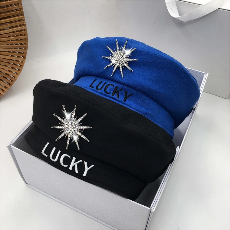 Берет LUCKY модная женская Повседневная хлопковая шапка-берет с большими стразами