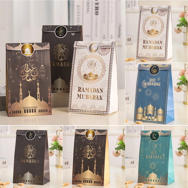 

6 шт Eid Мубарак коробка конфет подарок Рамадан сумка с наклейками исламский мусульманский фестиваль счастливый аль-Фитр Eid вечерние принадл...