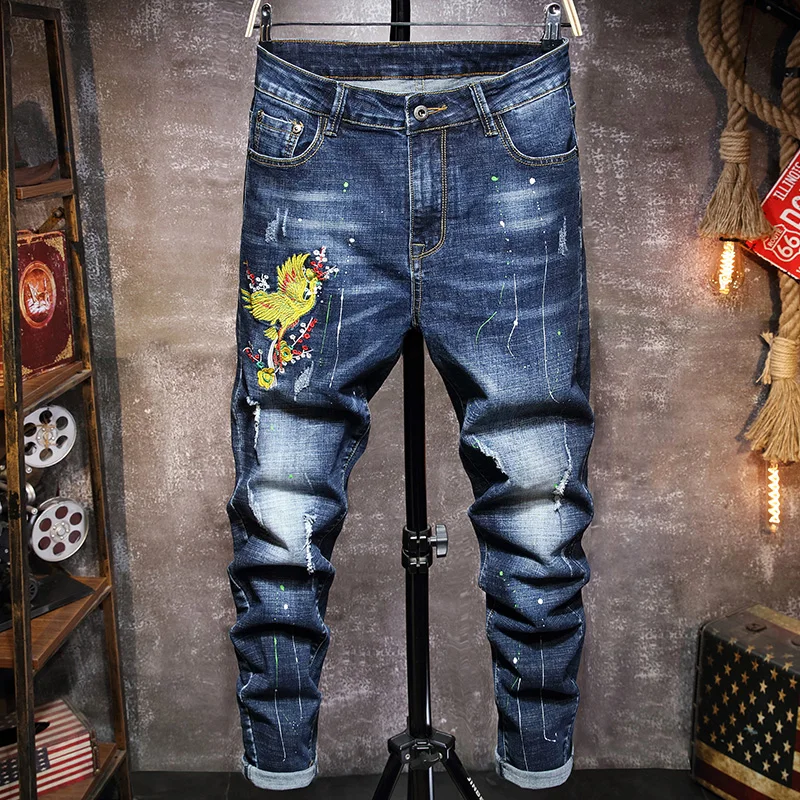 Spring new men's jeans Chinese style embroidery pattern phoenix Washed ink design personalized embroidery men's slim jeans
Spring new men's jeans Chinese style embroidery pattern phoenix Washed ink design personalized embroidery men's slim jeans
