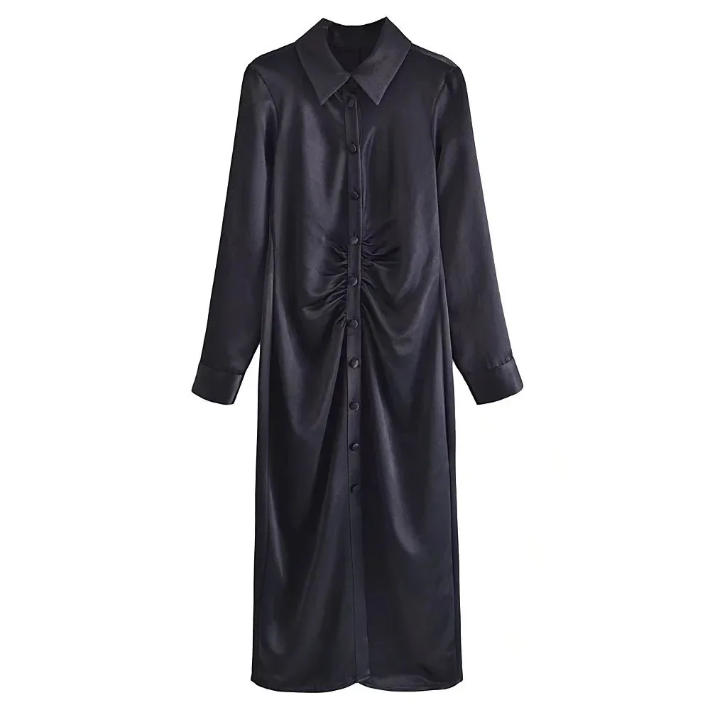 Женское шикарное элегантное атласное черное платье XEASY со складками, женские однобортные офисные праздвечерние чные платья с длинным рукав... 
Женское шикарное элегантное атласное черное платье XEASY со складками, женские однобортные офисные праздвечерние чные платья с длинным рукав...