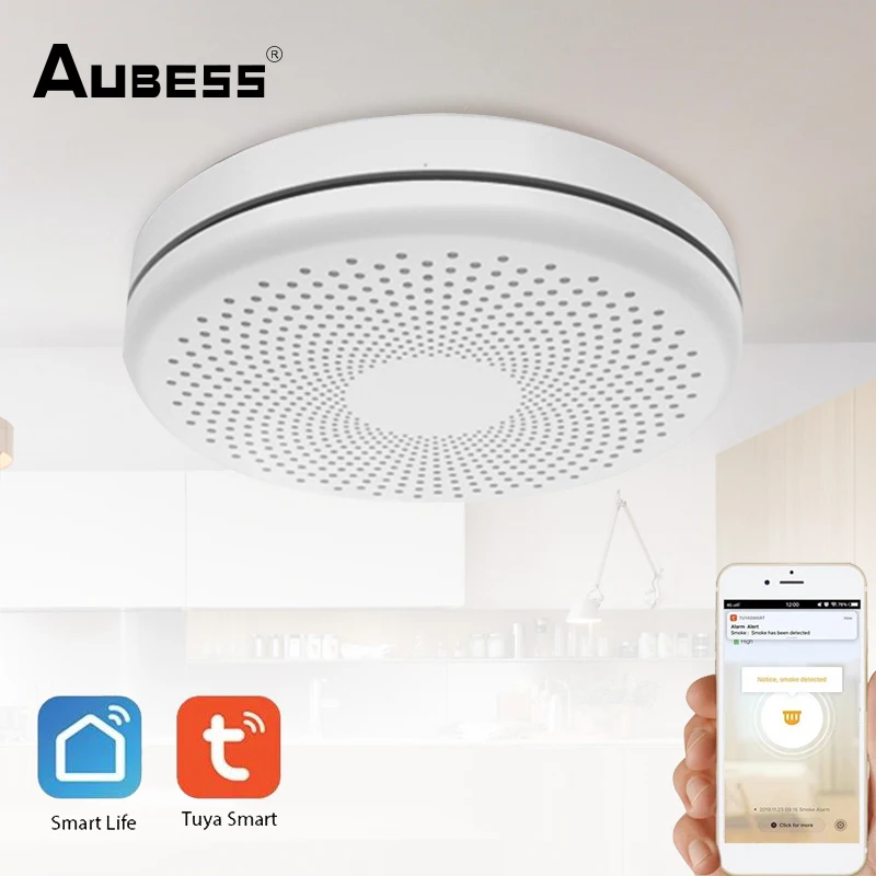 

Aubess Tuya Smart WiFi Smoke&Carbon Monoxide Composite Home Fire Detector Smoke Alarm Sensor Works With Tuya APP Smart Life APP