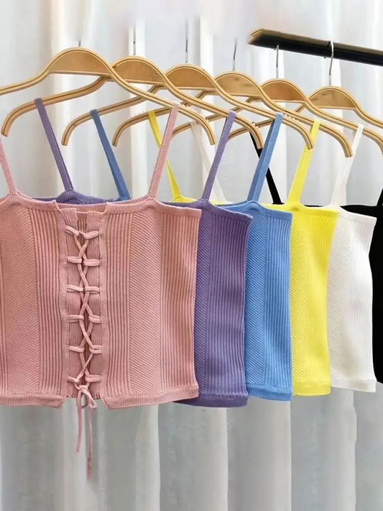 Ladies Summer Sexy Solid Color Camisole Jacket With Rope Design Short-Sleeved Knitted Top
Ladies Summer Sexy Solid Color Camisole Jacket With Rope Design Short-Sleeved Knitted Top