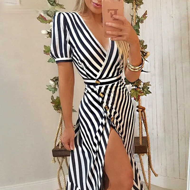 Женское платье в полоску, повседневное элегантное платье с глубоким V-образным вырезом и коротким рукавом, дизайнерское платье на пуговицах...
Женское платье в полоску, повседневное элегантное платье с глубоким V-образным вырезом и коротким рукавом, дизайнерское платье на пуговицах...