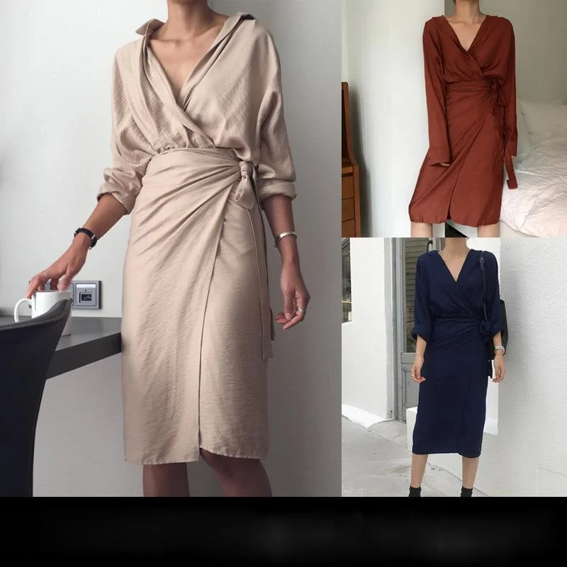 2021 Spring V Neck Long Sleeve Vestidos Solid Slim Waist Office Lady Vestido Mujer Sexy Elegant Fashion Drawstring Women Dress
2021 Spring V Neck Long Sleeve Vestidos Solid Slim Waist Office Lady Vestido Mujer Sexy Elegant Fashion Drawstring Women Dress