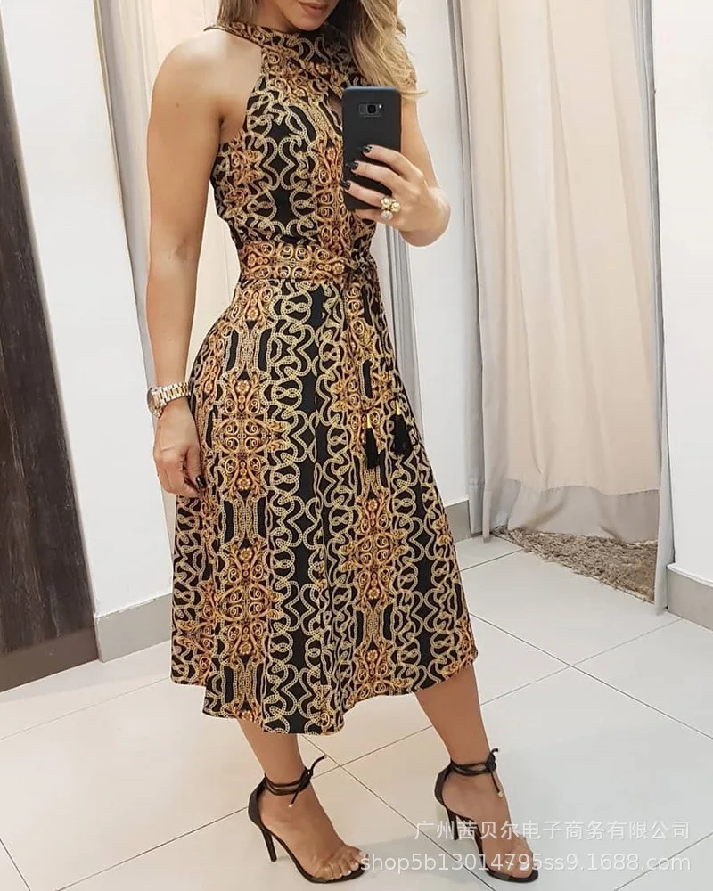 2021 new style printed sleeveless high-neck waist dress-need belt temperament commuter ladies elegant dress long women
2021 new style printed sleeveless high-neck waist dress-need belt temperament commuter ladies elegant dress long women