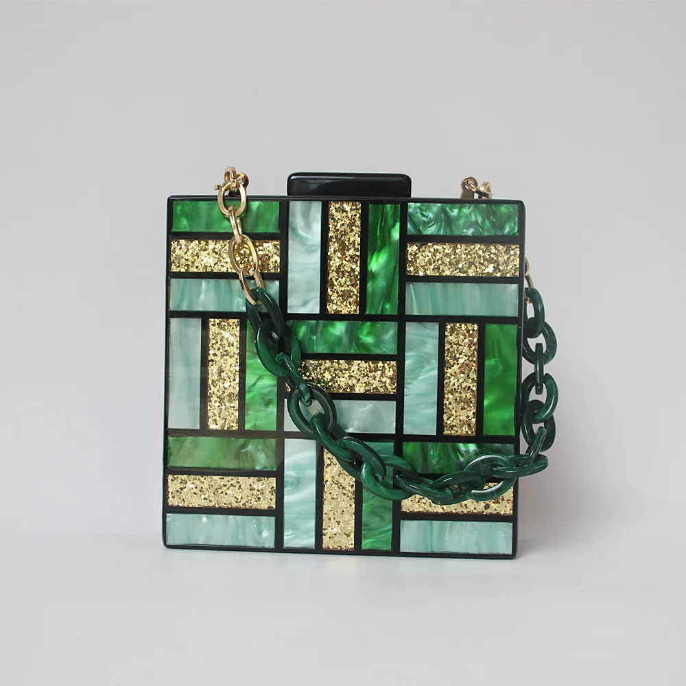 Fashion Women Evening Bag Cute Green Gold Acrylic Chain Handbags Luxury Square Party Wedding Bags Casual Vintage Box Clutch
Fashion Women Evening Bag Cute Green Gold Acrylic Chain Handbags Luxury Square Party Wedding Bags Casual Vintage Box Clutch