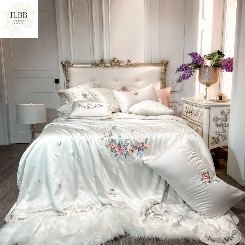 White 800TC Tencel Summer Soft Breathable Pastoral Flower Embroidery Bedding Set Queen King Duvet Cover Bed Sheet Pillowcases
White 800TC Tencel Summer Soft Breathable Pastoral Flower Embroidery Bedding Set Queen King Duvet Cover Bed Sheet Pillowcases
