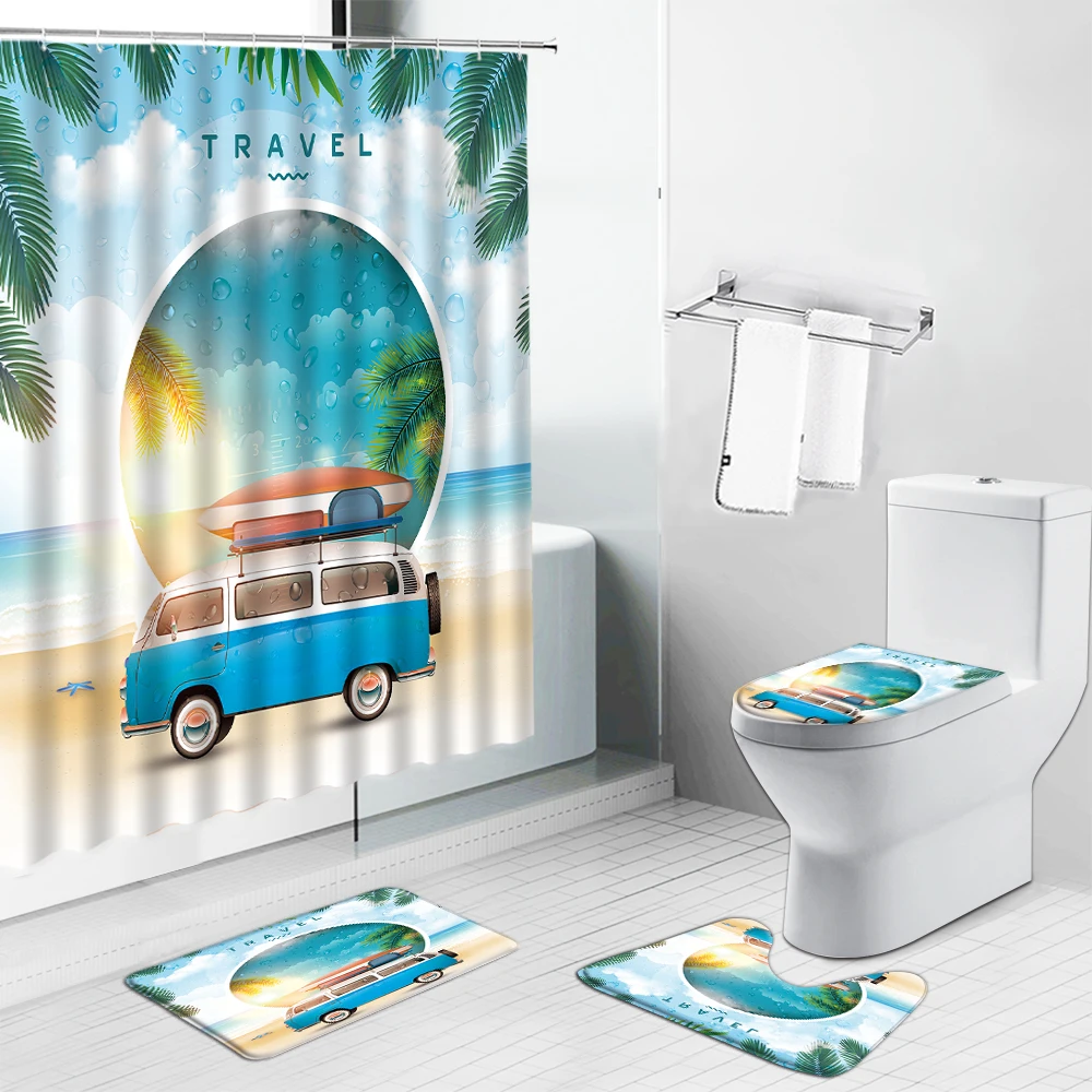 Ocean Beach Green Leaf Summer Travel Landscape Shower Curtains Palm Tree Cartoon Bathroom Decor Non-slip Toilet Cover Mat Carpet 
Ocean Beach Green Leaf Summer Travel Landscape Shower Curtains Palm Tree Cartoon Bathroom Decor Non-slip Toilet Cover Mat Carpet