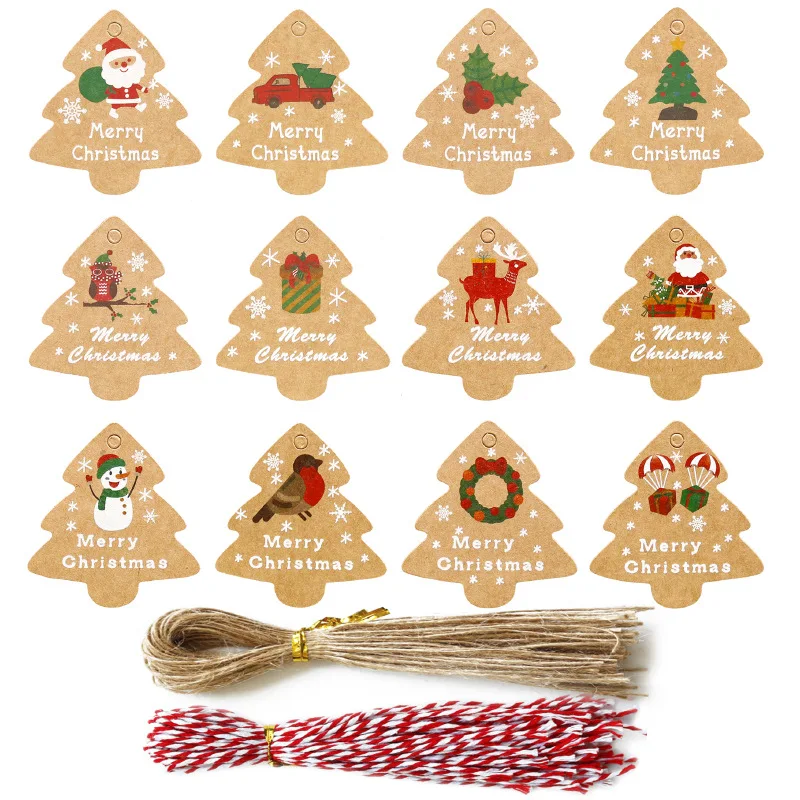 

48pcs Merry Christmas Tags Kraft Paper Card Gift Label Tag DIY Hang Tags Gift Wrapping Decor Gift Card Christmas Favors Supplies