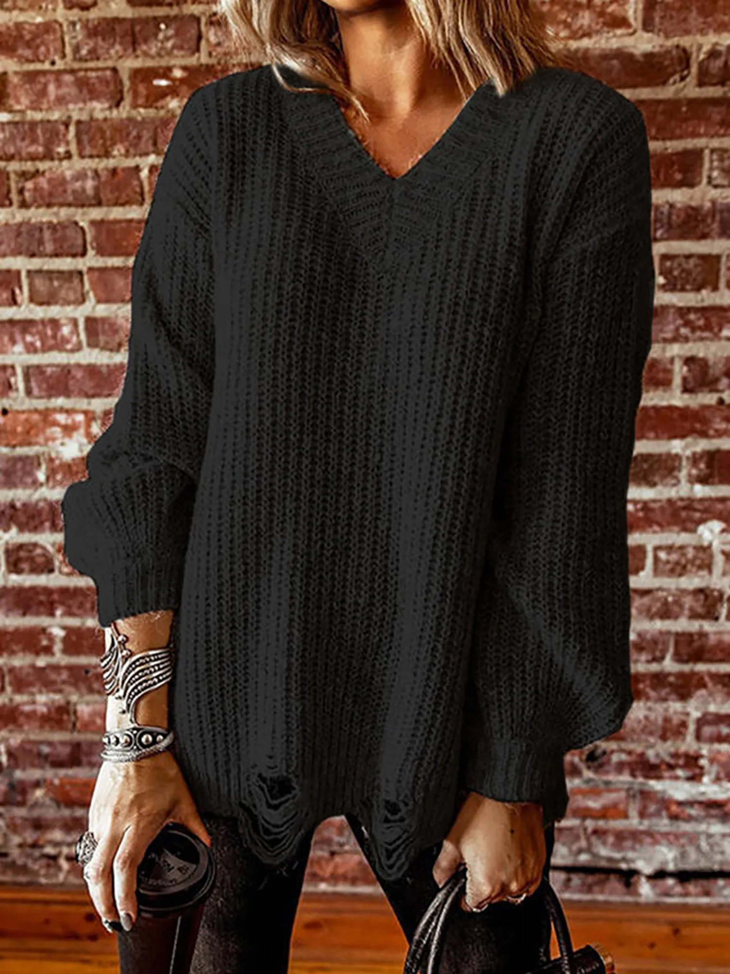 Women Loose Knitted Sweater V Neck Long Sleeve Ripped Bottom Thin Casual Sweater Jumper Autumn Winter Ladies Chic Tops Pullovers
Women Loose Knitted Sweater V Neck Long Sleeve Ripped Bottom Thin Casual Sweater Jumper Autumn Winter Ladies Chic Tops Pullovers