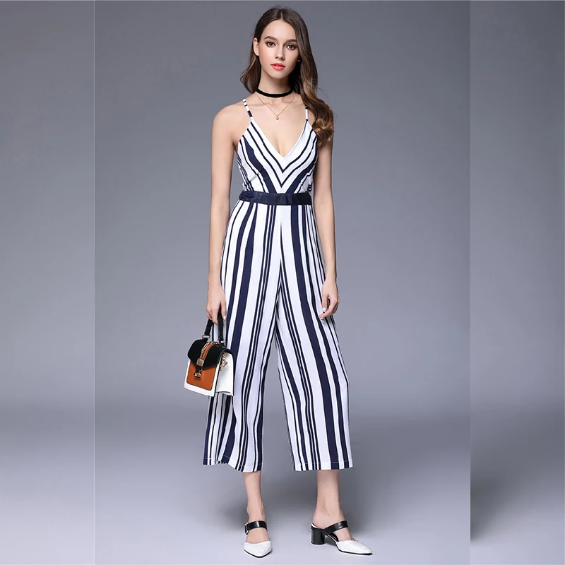 Fashion Jumpsuit Women Vertical Lines Striped Jumpsuits Spring Summer Sleeveless Long Wide Leg Pants Tanks Elegant Vintage 2021
Fashion Jumpsuit Women Vertical Lines Striped Jumpsuits Spring Summer Sleeveless Long Wide Leg Pants Tanks Elegant Vintage 2021