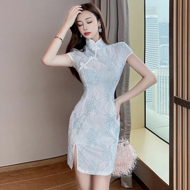 

Модное Элегантное женское платье в традиционном китайском стиле, пикантное Кружевное облегающее вечернее платье-Ципао в винтажном стиле д...