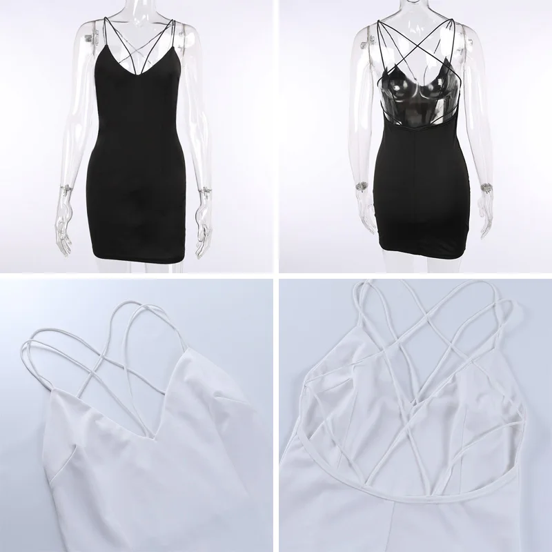 Deep V-Neck Spaghetti Strap Mini Dress Elegant Backless Short Party Dress Black White Sexy Bodycon Dress Summer 2021
Deep V-Neck Spaghetti Strap Mini Dress Elegant Backless Short Party Dress Black White Sexy Bodycon Dress Summer 2021