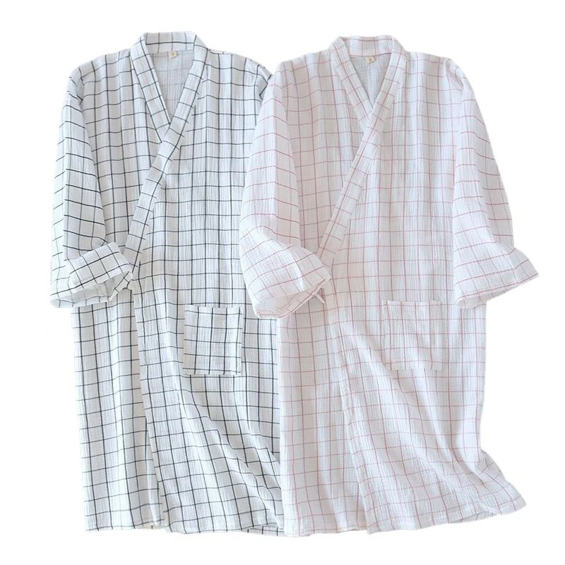 2021 New Women Cotton Woven Kimono Robe Long Sleeve Plaid Print Bathrobe Plus Size Loose Crepe Long Robes Home Dressing Gown 
2021 New Women Cotton Woven Kimono Robe Long Sleeve Plaid Print Bathrobe Plus Size Loose Crepe Long Robes Home Dressing Gown