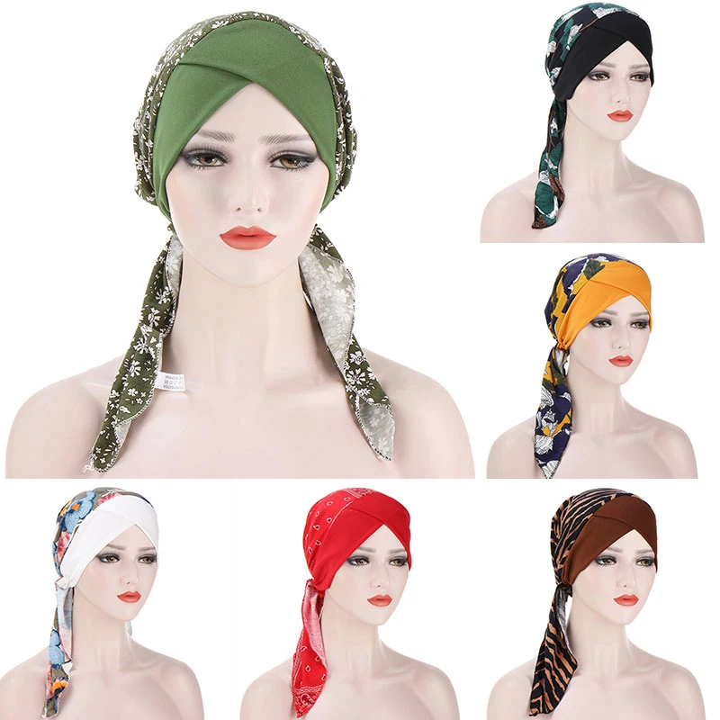 Для женщин печати мусульманский хиджаб рака шапки Хемо Цветочный принт тюрбан шапка выпадения волос платок эластичный мусульманский хиджаб шарф Головные уборы Лидер продаж