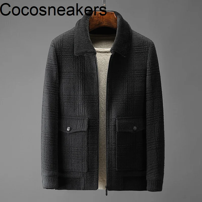 High grade lamb wool Lapel warm coat thickened dark grid jacquard winter gentleman cotton business jacket men
High grade lamb wool Lapel warm coat thickened dark grid jacquard winter gentleman cotton business jacket men