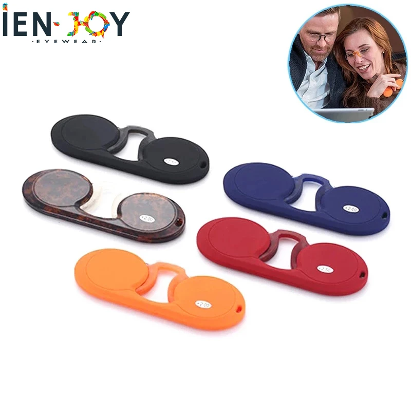 

IENJOY Portable Silicone Nose Clip Pocket Reading Glasses for Men Women Small TR Round Frameless Reader Glasses