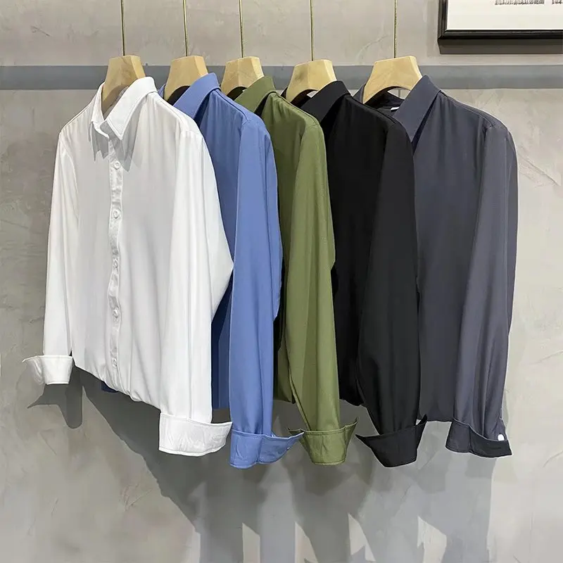 Мужская рубашка с длинным рукавом, однотонная деловая рубашка с отложным воротником
Мужская рубашка с длинным рукавом, однотонная деловая рубашка с отложным воротником