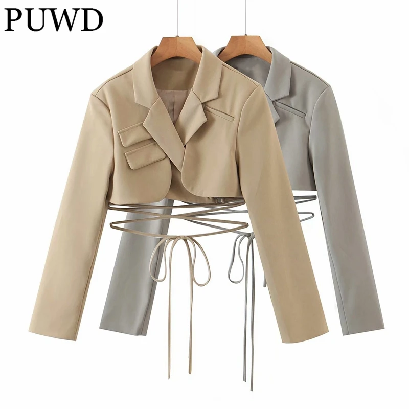 PUWD Casual Women Notched Collar Short Blazers 2021 Autumn Fashion Ladies Lace Up High Street Jackets Female Chic Outwear
PUWD Casual Women Notched Collar Short Blazers 2021 Autumn Fashion Ladies Lace Up High Street Jackets Female Chic Outwear