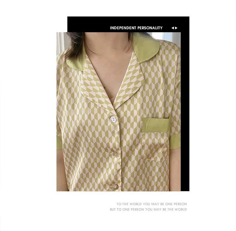 Women Green Plaid 2Pj's Sets Outfits Sleepwear Lapel Satin Pajamas With Trousers Short Sleeve Nightwear Suit Casual Loungewear
Women Green Plaid 2Pj's Sets Outfits Sleepwear Lapel Satin Pajamas With Trousers Short Sleeve Nightwear Suit Casual Loungewear
