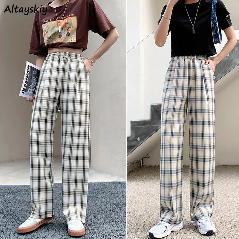 Casual Pants Women Straight Plaid Trousers Elastic Waist Baggy-pants Empire All-match Streetwear Retro Students Korean Fashion
Casual Pants Women Straight Plaid Trousers Elastic Waist Baggy-pants Empire All-match Streetwear Retro Students Korean Fashion