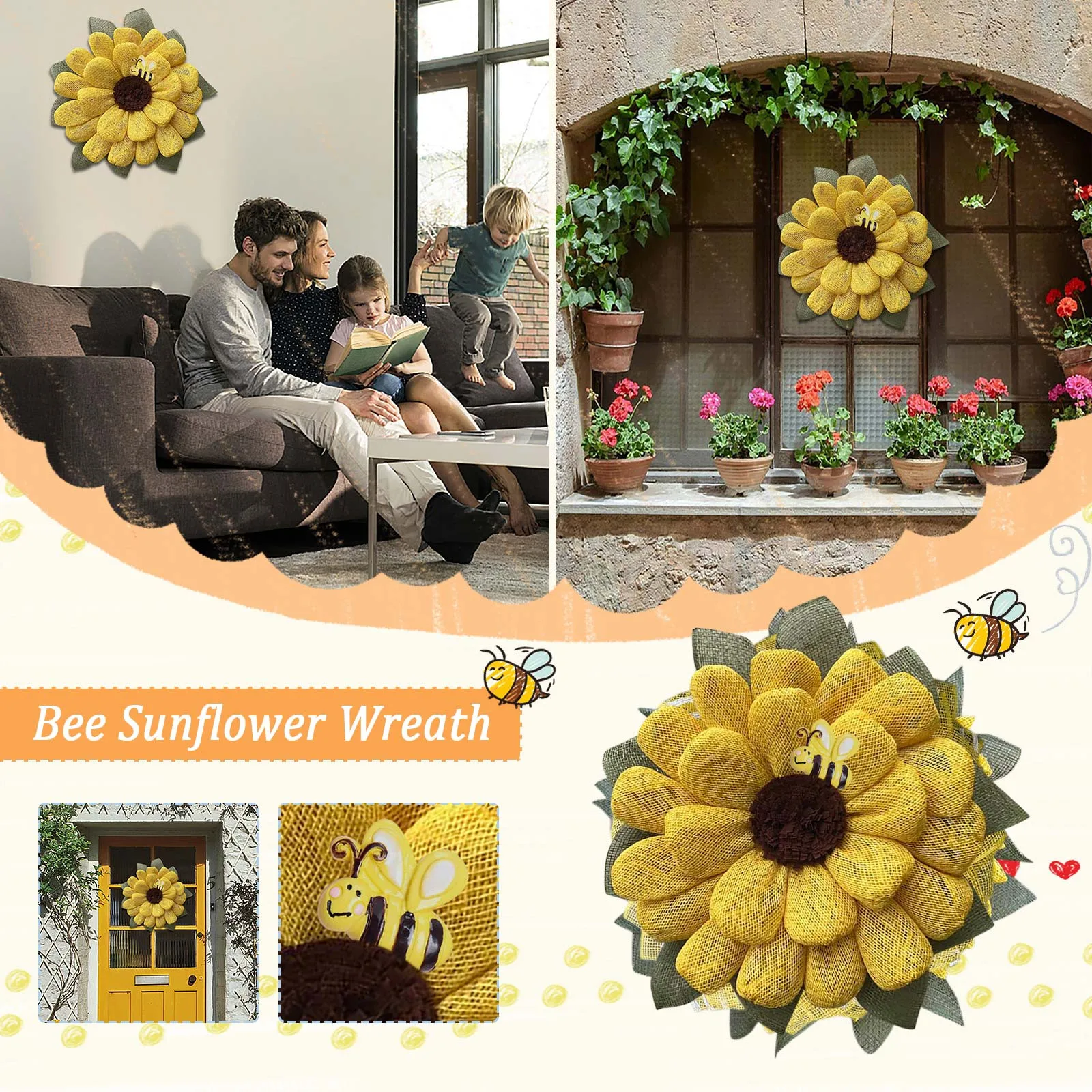 Bee Festival Decoration Simulation Bee SunflowerWreath Artificial Garland Hanging Pendants Wedding Mother's Day Gifts Home Decor
Bee Festival Decoration Simulation Bee SunflowerWreath Artificial Garland Hanging Pendants Wedding Mother's Day Gifts Home Decor