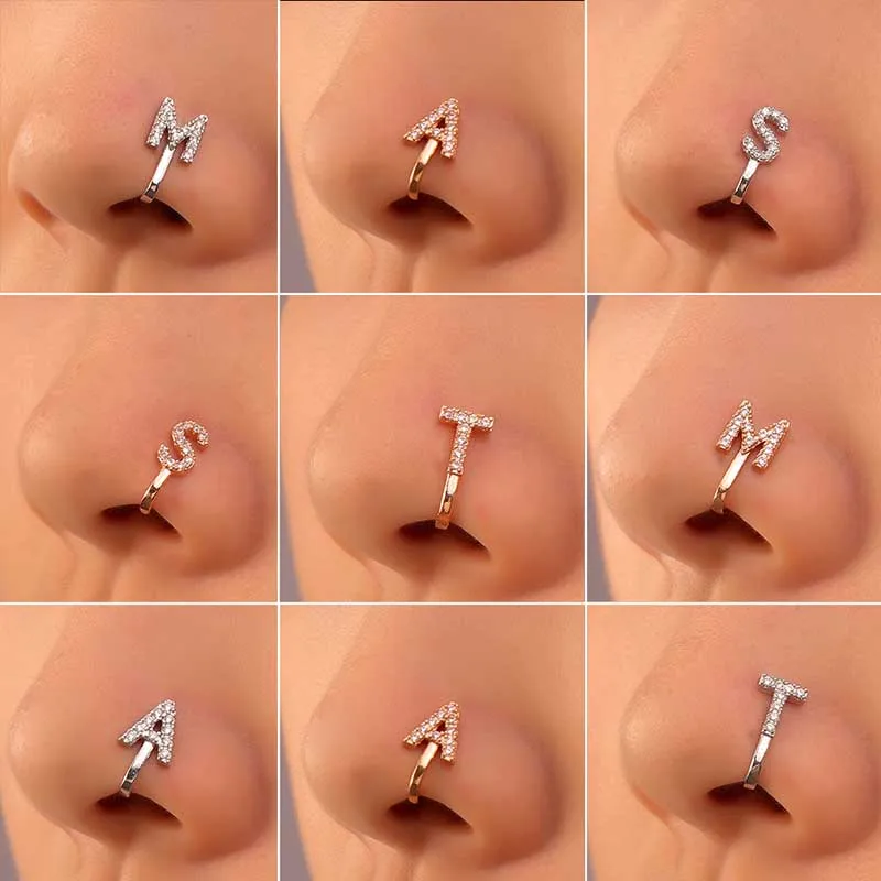 New Copper Alphabet Fake Nose Ring Cuff Non Piercing Letter Nose Ring Clip on Fake Nose Piercing Jewelry Ear Cuff Earring Women
New Copper Alphabet Fake Nose Ring Cuff Non Piercing Letter Nose Ring Clip on Fake Nose Piercing Jewelry Ear Cuff Earring Women