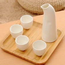 Japanese style simple design pure white wine set white wine glass set ceramic pot Chinese sake rice wine small cup wood tray