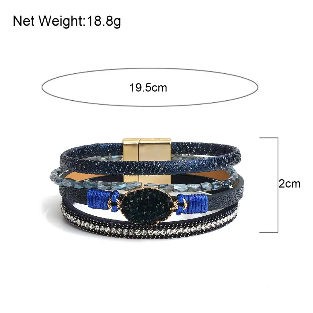 

Amorcome Layered Leather Wrap Bracelet Boho Resin Stone Crystal Bead Cuff Bracelets with Magnetic Clasp Jewelry Gifts for Women
