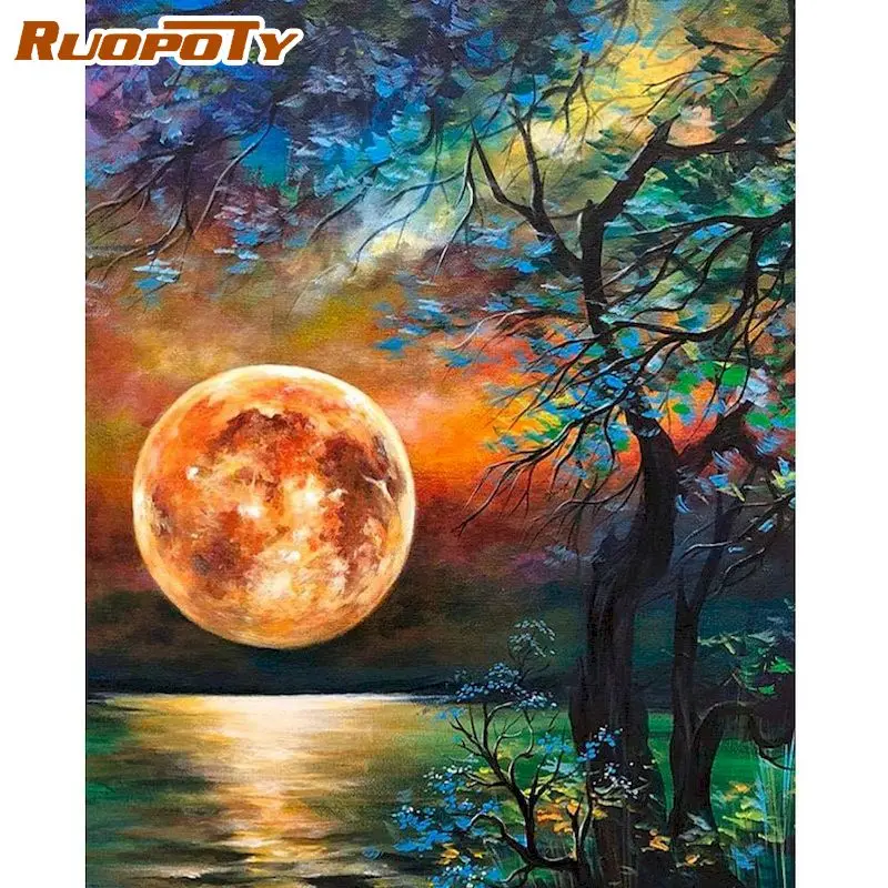 

RUOPOTY Acrylic Paint By Numbers sea sunset Landscape DIY 60x75cm Oil Painting By Numbers 40*50cm frameless home decor Gift