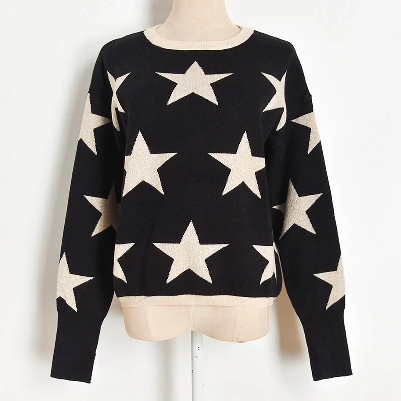 Autumn Winter Women's Black Knit Sweater O-Neck Apricot Star Pullover Knitting Sweaters Warm Long Sleeve Casual Jumper Female
Autumn Winter Women's Black Knit Sweater O-Neck Apricot Star Pullover Knitting Sweaters Warm Long Sleeve Casual Jumper Female