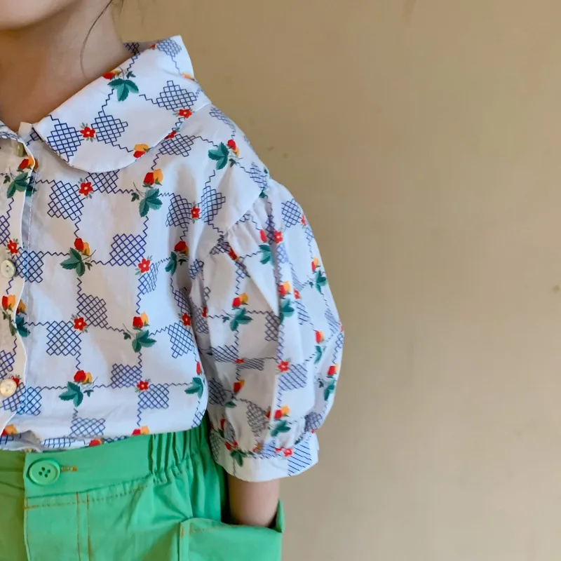 Baby Girl Short Sleeve Floral Blouse 2021 New Summer Korean Fashion Cotton Girls Tops Tee Children Vintage Flower Plaid T-Shirt
Baby Girl Short Sleeve Floral Blouse 2021 New Summer Korean Fashion Cotton Girls Tops Tee Children Vintage Flower Plaid T-Shirt