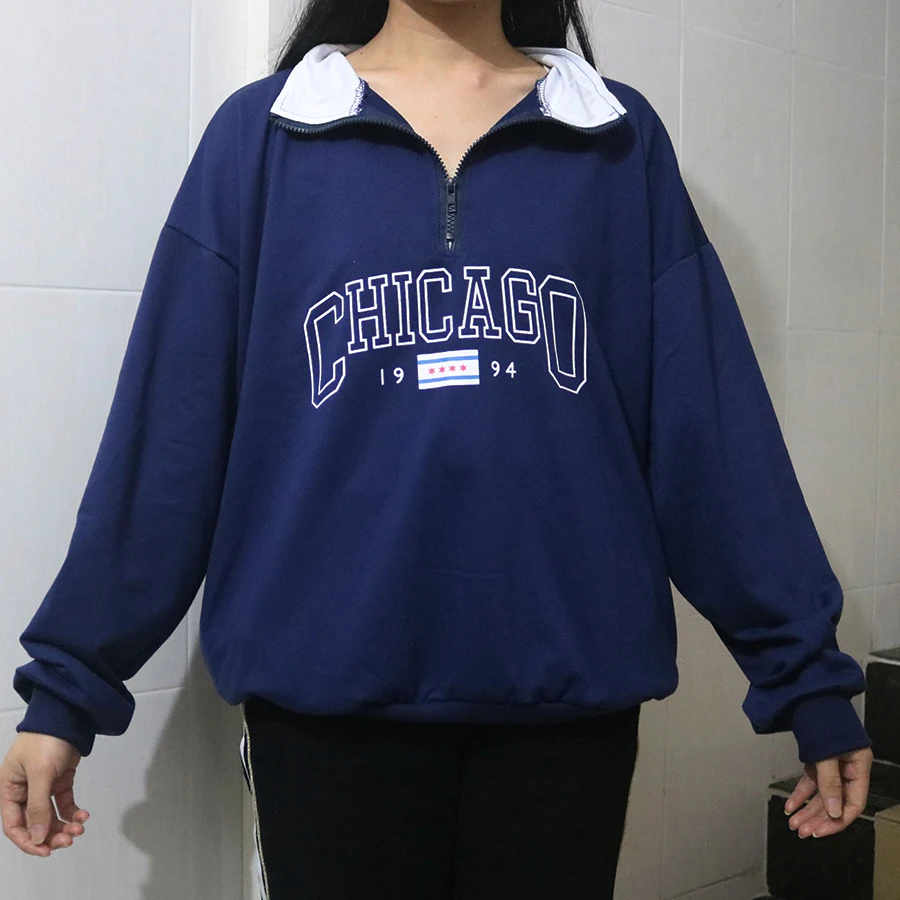 New Long Sleeve Dark Blue Letter Printing Zip Up Collar Sweatshirt Women Vintage Brand Fashion Oversized Loose Casual Streetwear
New Long Sleeve Dark Blue Letter Printing Zip Up Collar Sweatshirt Women Vintage Brand Fashion Oversized Loose Casual Streetwear