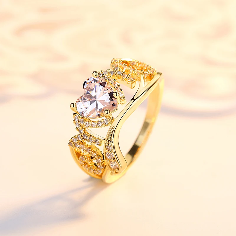 Mother's Day Heart-shaped Ring Luxury Women's Wedding Crystal Zircon Gold Fashion Lady Jewelry Gifts | Украшения и