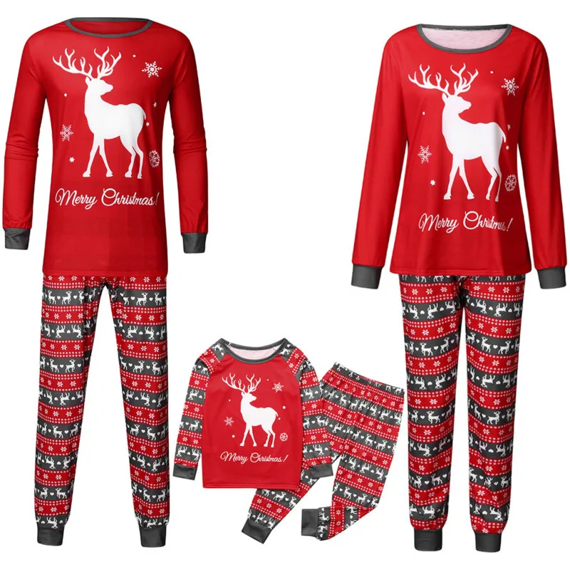

New 2020 Family Christmas Pajamas Set Father Women Kids Red Reindeer Christmas Pyjamas Matching Family Outfits Clothes
