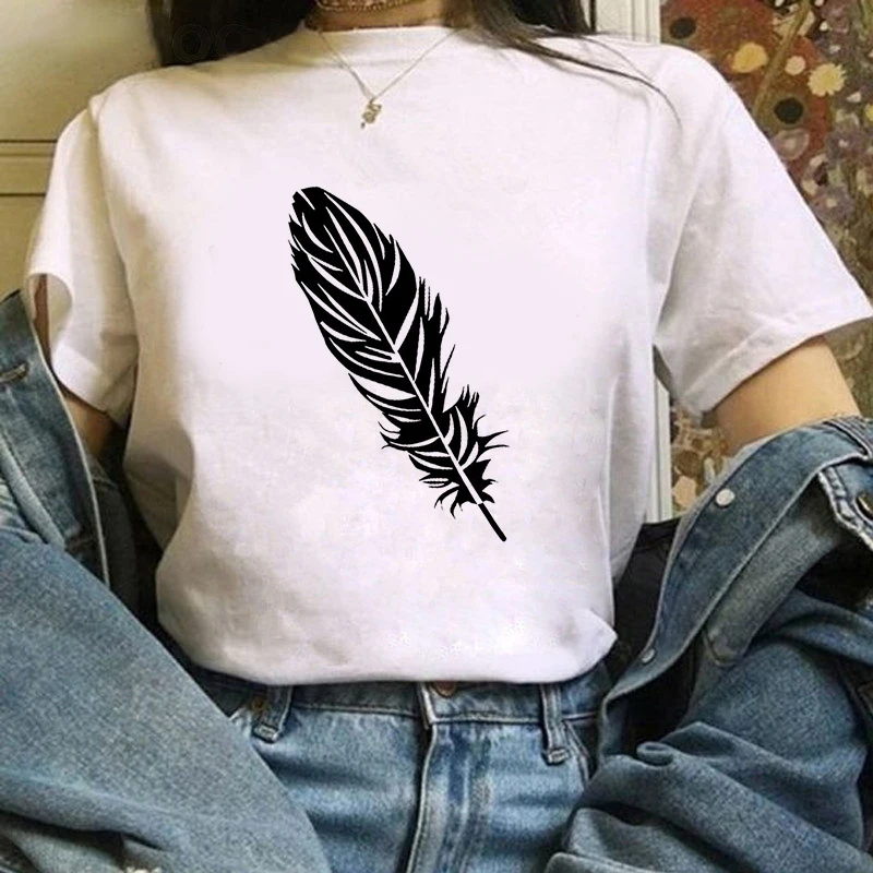 Women's T-shirt Feather Harajuku printed T-shirt fashion casual white T-shirt 90s T-shirt Plus Size Korean Style Female Top Tees
Women's T-shirt Feather Harajuku printed T-shirt fashion casual white T-shirt 90s T-shirt Plus Size Korean Style Female Top Tees