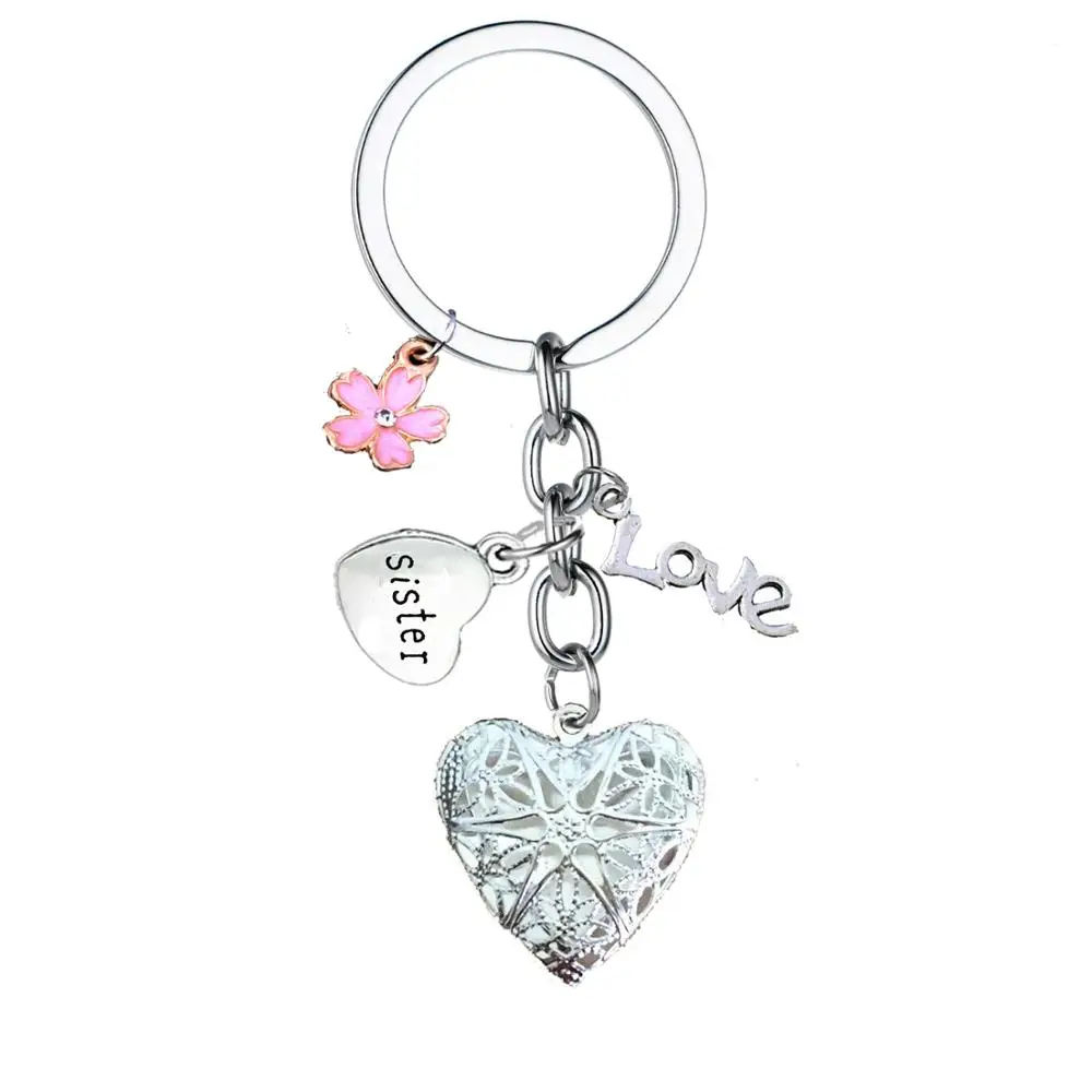 

12PC Hollow Heart Pendant Keyrings Love Sister Flower Charm Keychains Family Love Sister Best Friends BFF Christmas Gift Jewelry