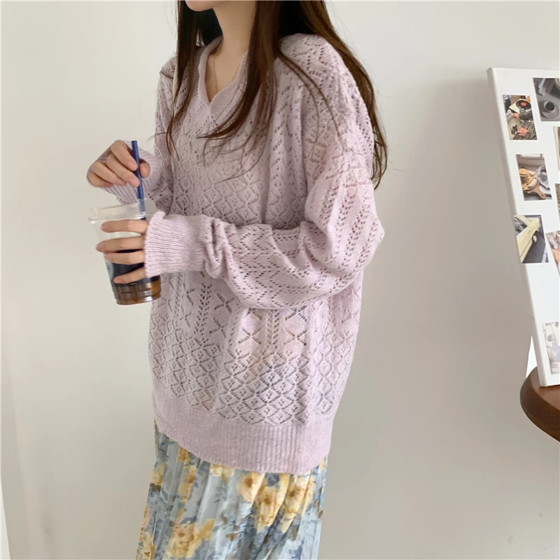 New 2021 Summer Autunm Women Sweater V-Neck Pullovers Knitted Cutout Korean Style Oversize Wild Lady Jumpers
New 2021 Summer Autunm Women Sweater V-Neck Pullovers Knitted Cutout Korean Style Oversize Wild Lady Jumpers